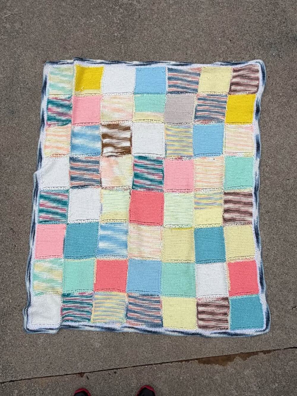Vintage Handmade Patchwork/Quilt Knit Blanket 51” x 61” - (0143)